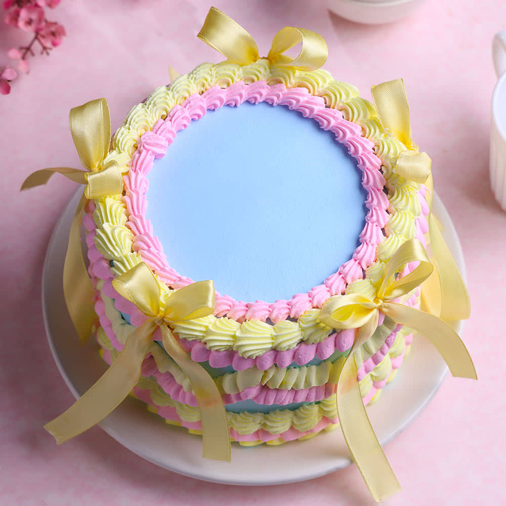 Top View of Pastel Wrap Ribbon Cake